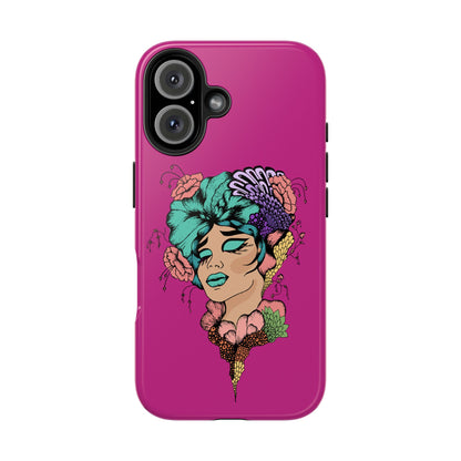 Floral Muse Tough Phone Case — Bold Pink Artistic Portrait Phone Cover