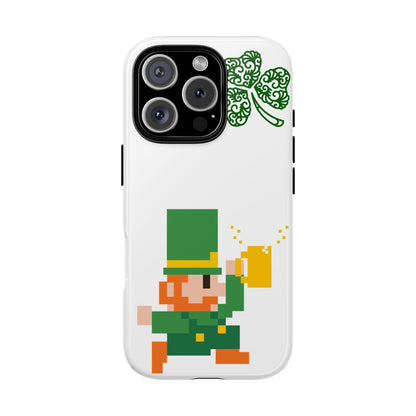 St. Patrick’s Pixel Leprechaun Phone Case — Cute Retro Gaming Clover Design