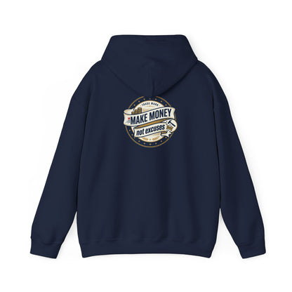 Make Money Not Excuses Hoodie — Motivational Vintage Badge Hooded Sweatshirt