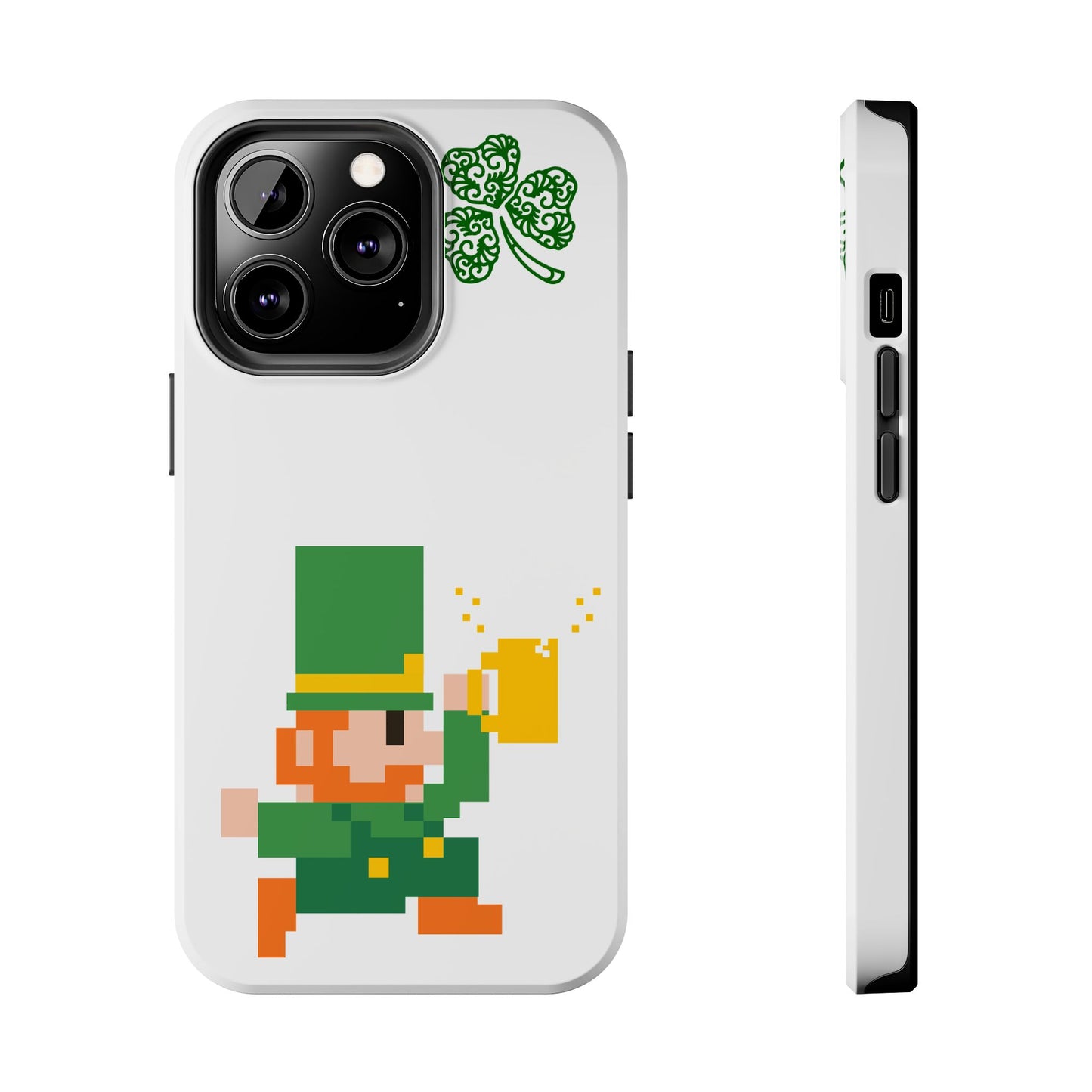 St. Patrick's Pixel Leprechaun Tough Phone Case — Shamrock & Beer Mug