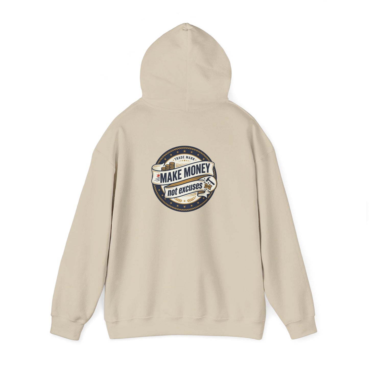 Make Money Not Excuses Hoodie — Motivational Vintage Badge Hooded Sweatshirt
