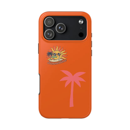 Summertime Palm Tough Phone Case — Retro Sun & Pink Palm Tropical Protective Cover