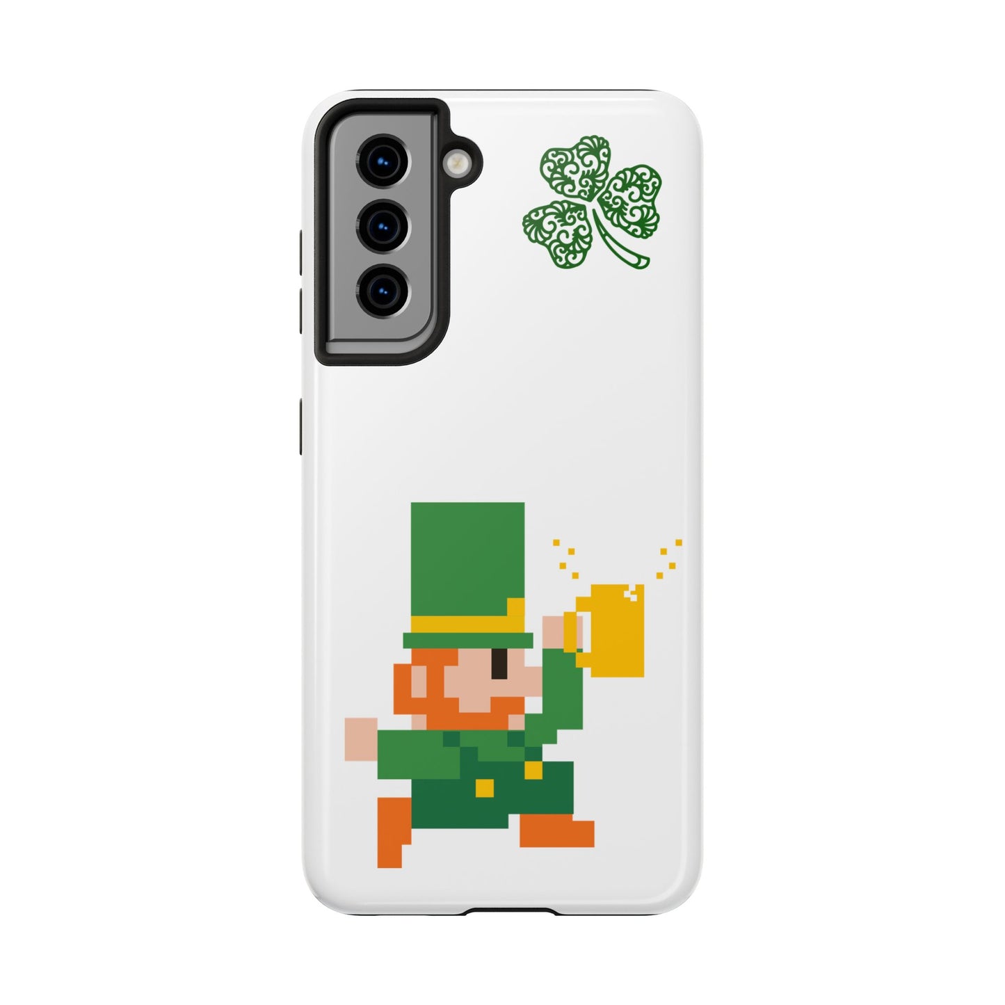 St. Patrick's Pixel Leprechaun Tough Phone Case — Shamrock & Beer Mug