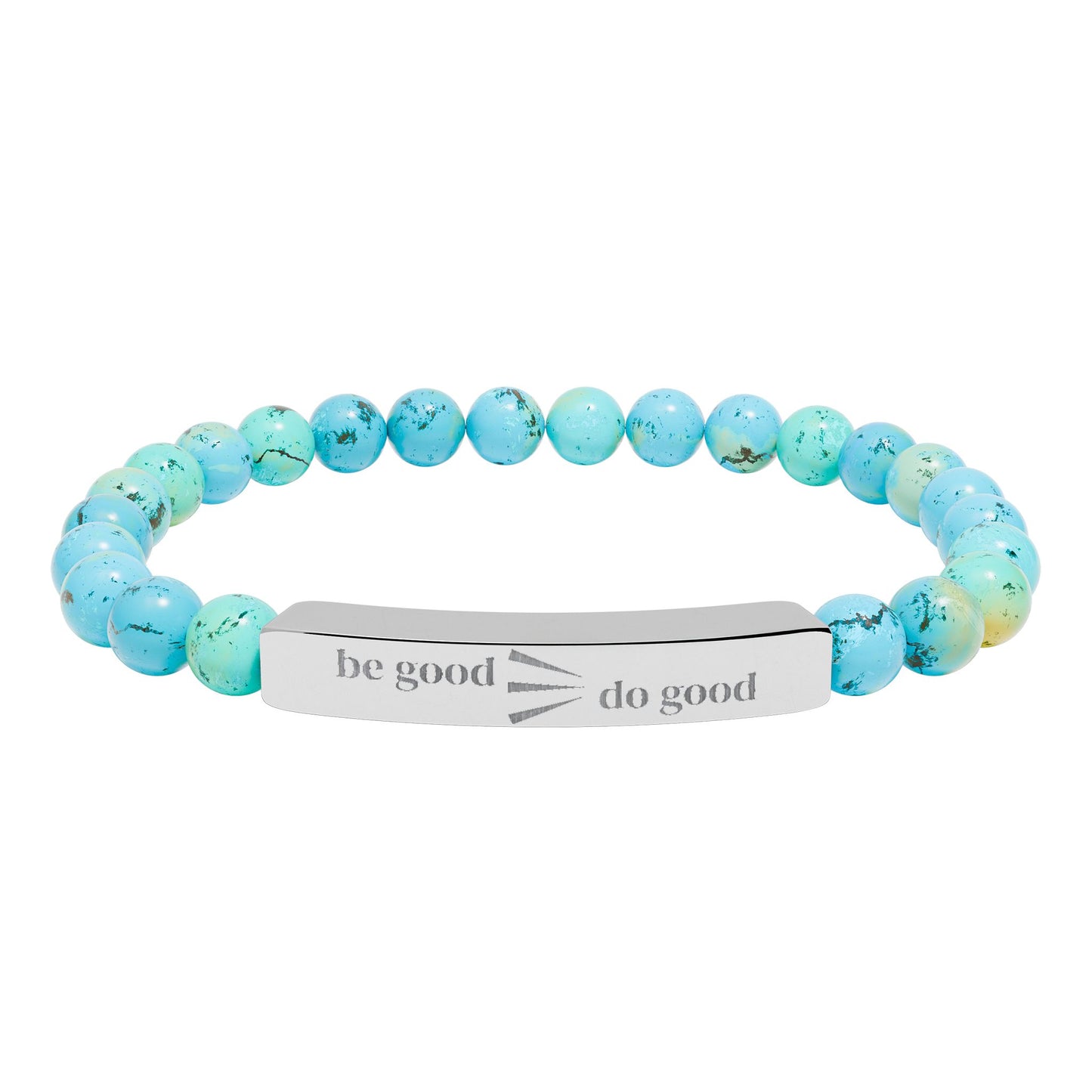 Engraved Natural Stone Stretch Bracelet — Personalized Bar Bead Bracelet