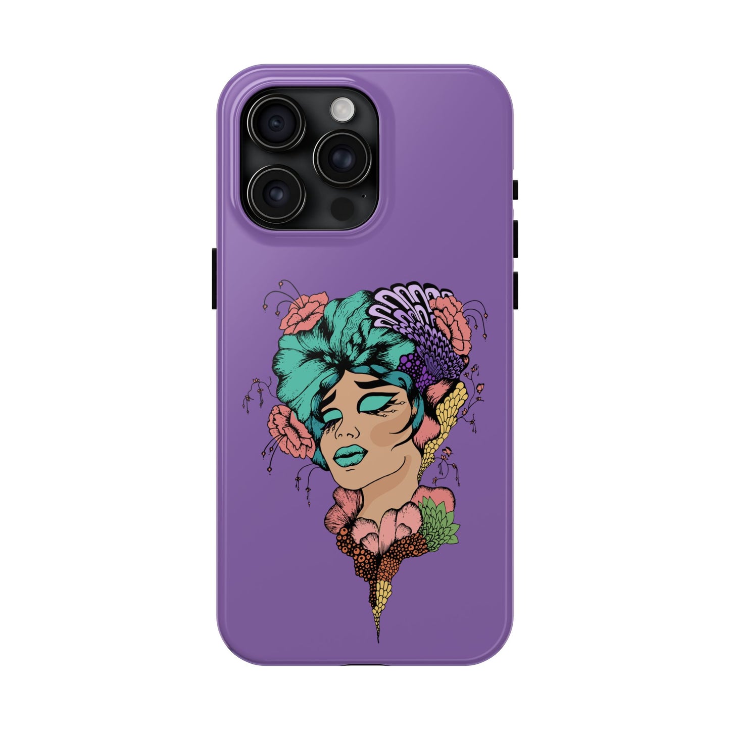 Floral Dreamer Tough Phone Case — Purple Artistic Woman Illustration, Protective iPhone Cover