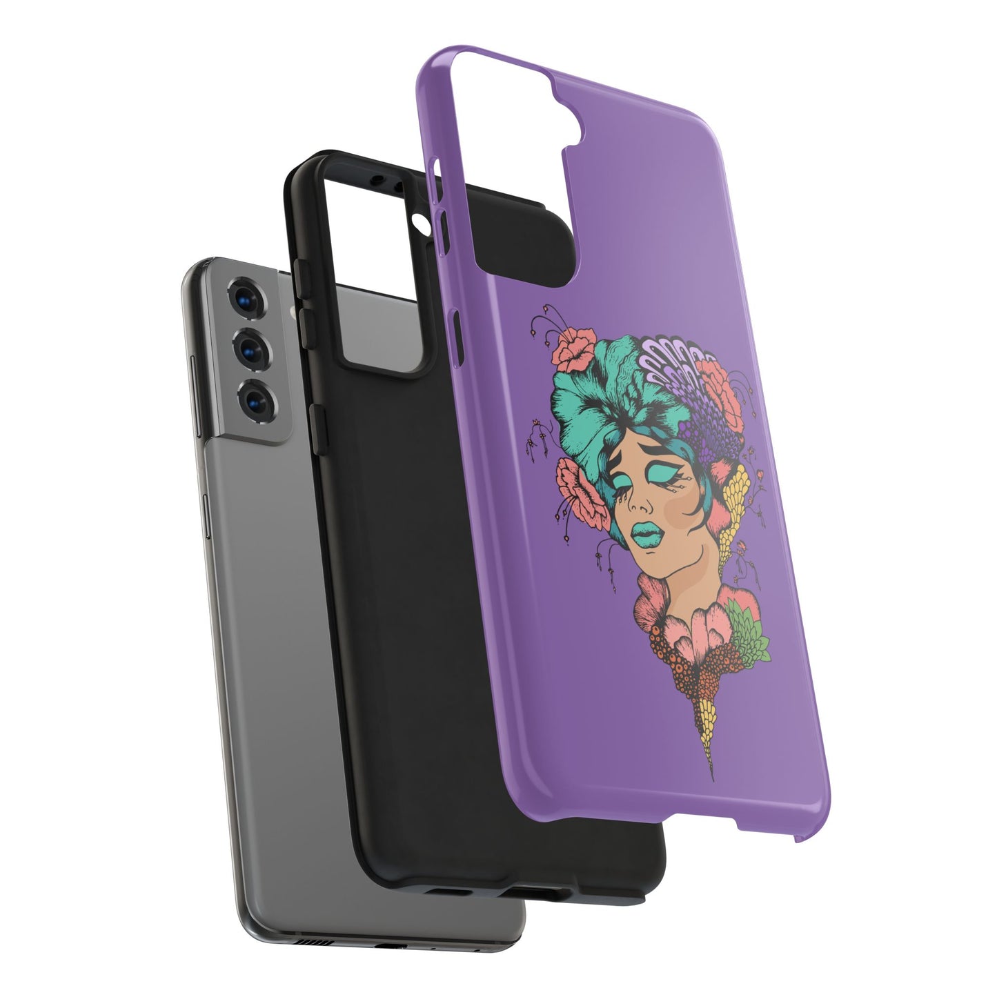 Floral Dreamer Tough Phone Case — Purple Artistic Woman Illustration, Protective iPhone Cover