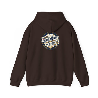 Make Money Not Excuses Hoodie — Motivational Vintage Badge Hooded Sweatshirt