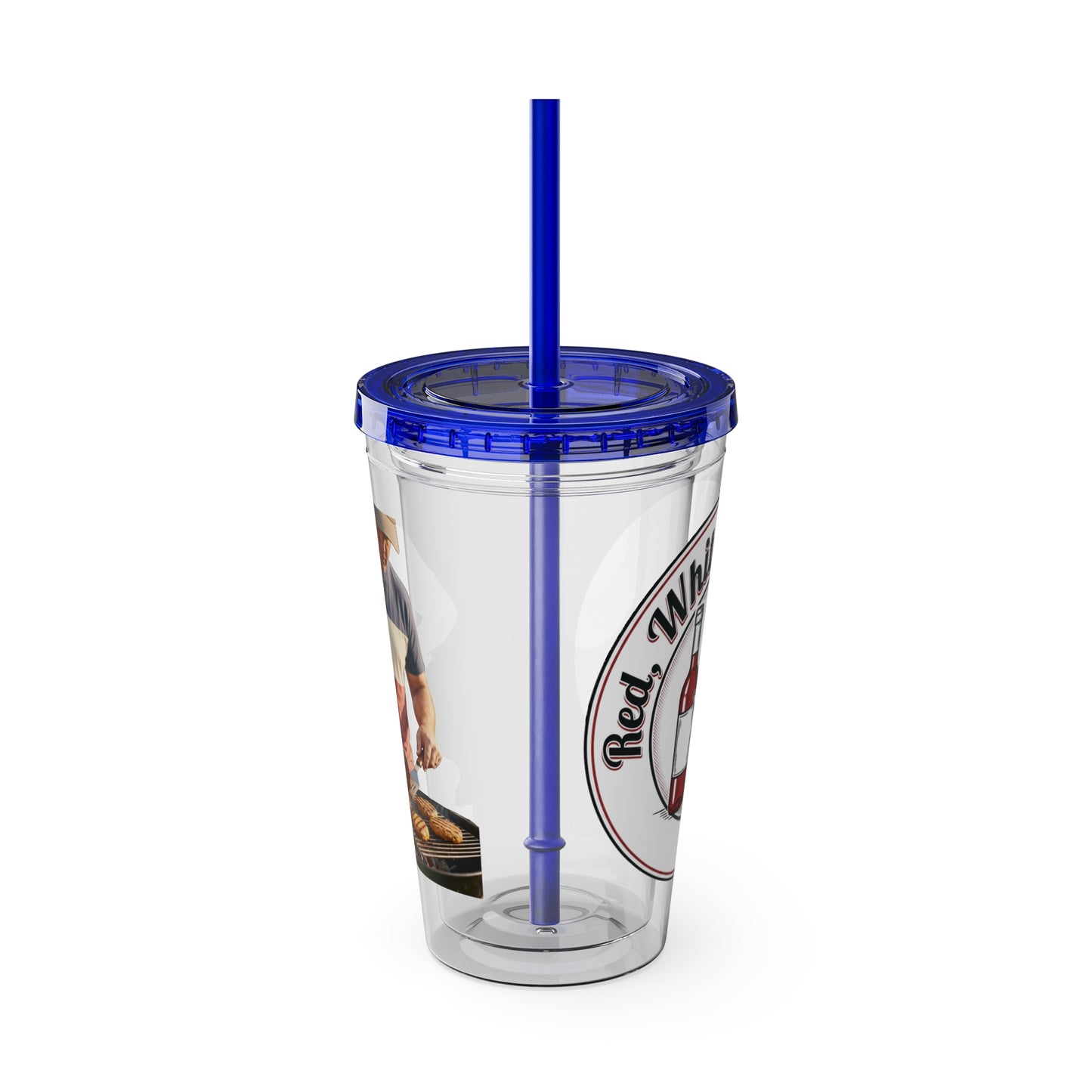 16oz Sunsplash Tumbler with Straw — Beach BBQ Graphic Travel Cup