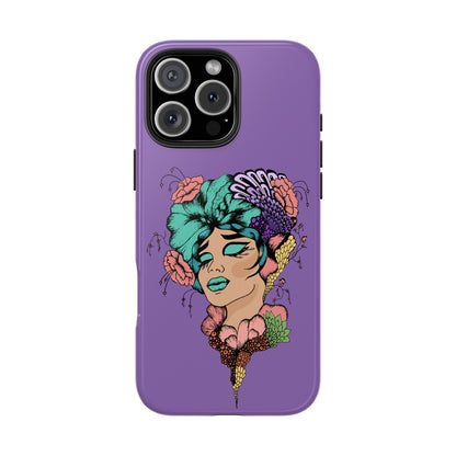 Floral Dreamer Tough Phone Case — Purple Artistic Woman Illustration, Protective iPhone Cover