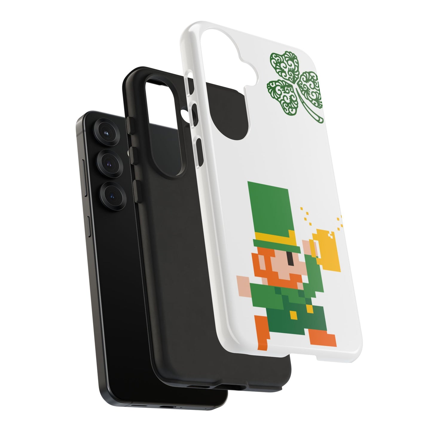 St. Patrick’s Pixel Leprechaun Phone Case — Cute Retro Gaming Clover Design