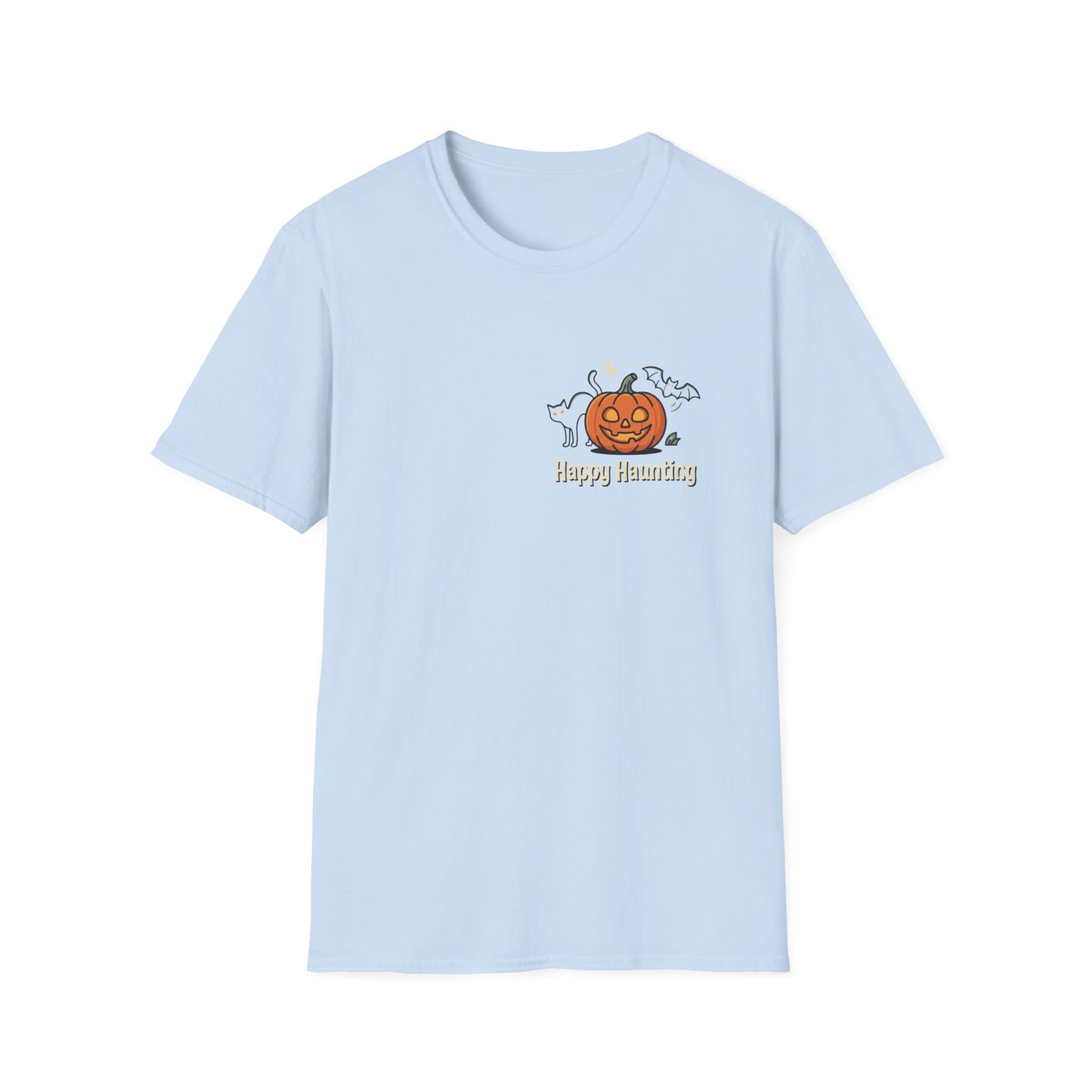 Halloween Pumpkin Graphic T-Shirt — "Happy Haunting" Cute Cat Jack-o'-Lantern Tee