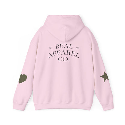 New Day Hoodie — "New Day" Graphic Pullover with Star & Heart Sleeve Accents
