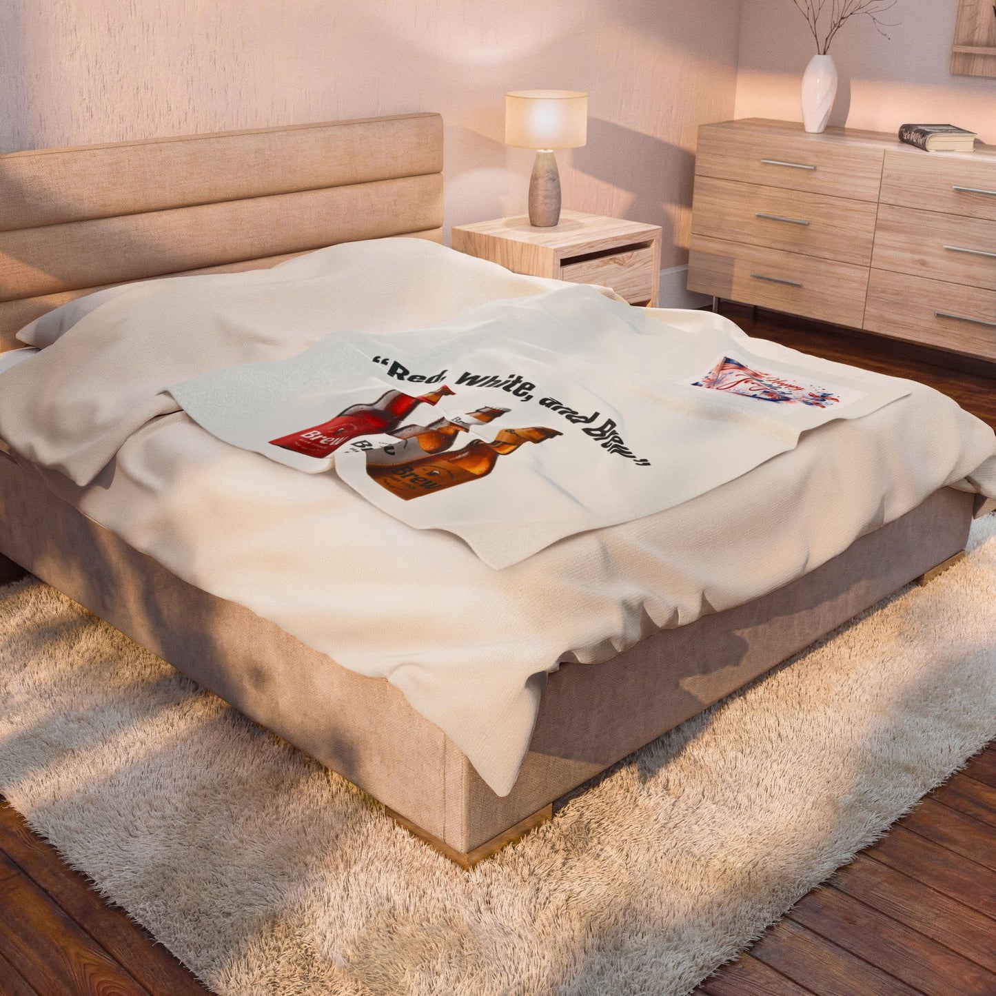 4th of July Velveteen Plush Blanket – "Red, White, and Brew" Beer Design