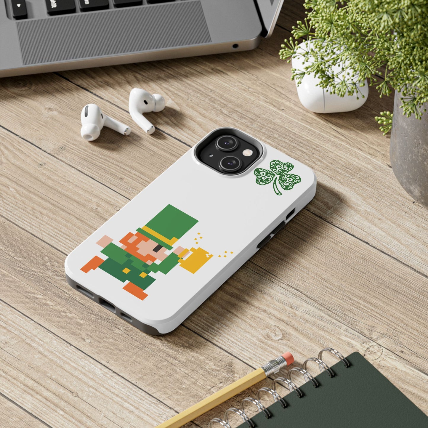 St. Patrick's Pixel Leprechaun Tough Phone Case — Shamrock & Beer Mug