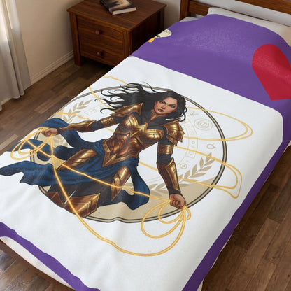 Wonder Warrior Velveteen Plush Blanket — Heroine Armor Illustration Throw for Fans