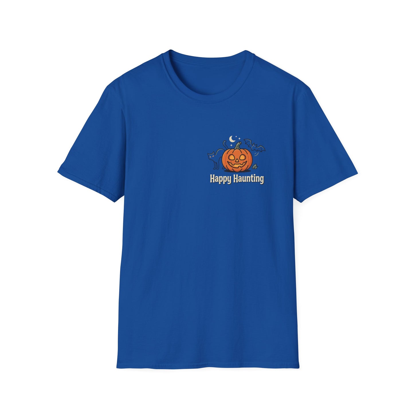 Halloween Pumpkin Graphic T-Shirt — "Happy Haunting" Cute Cat Jack-o'-Lantern Tee