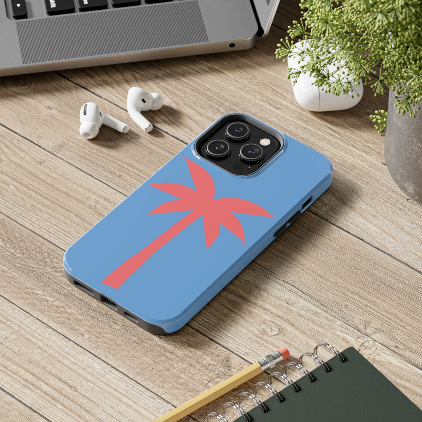 Tough Phone Case — Coral Palm on Sky Blue (Durable Protective Phone Cover)