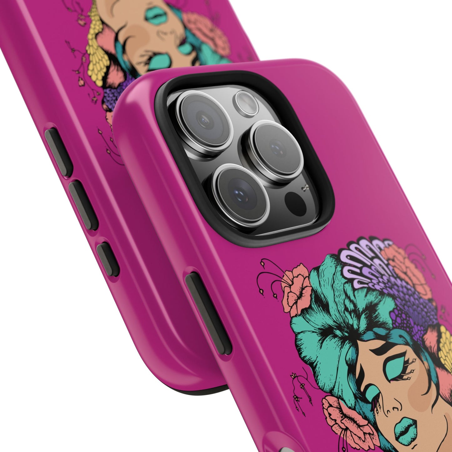 Floral Muse Tough Phone Case — Bold Pink Artistic Portrait Phone Cover