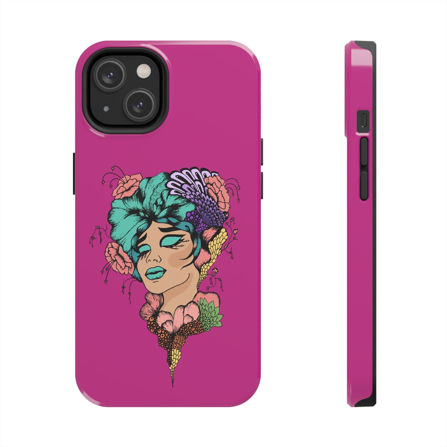 Floral Muse Tough Phone Case — Bold Pink Artistic Portrait Phone Cover