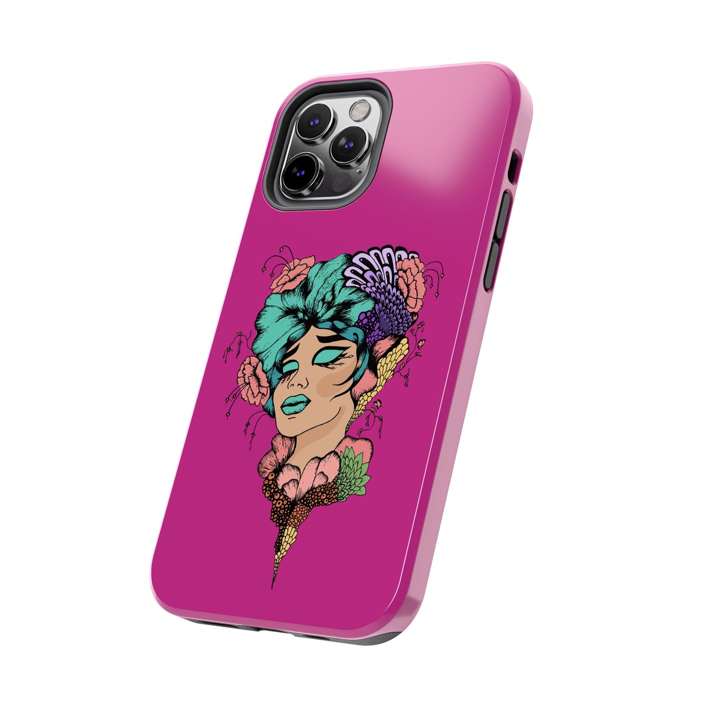 Floral Muse Tough Phone Case — Bold Pink Artistic Portrait Phone Cover