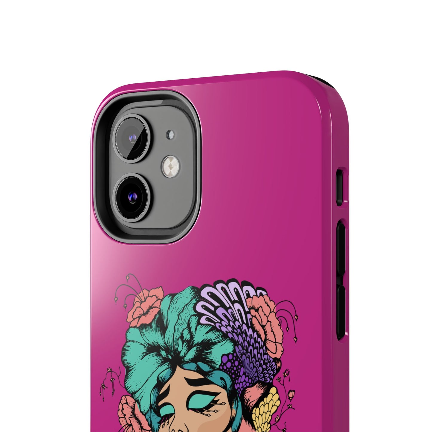 Floral Muse Tough Phone Case — Bold Pink Artistic Portrait Phone Cover