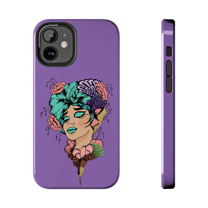 Floral Dreamer Tough Phone Case — Purple Artistic Woman Illustration, Protective iPhone Cover