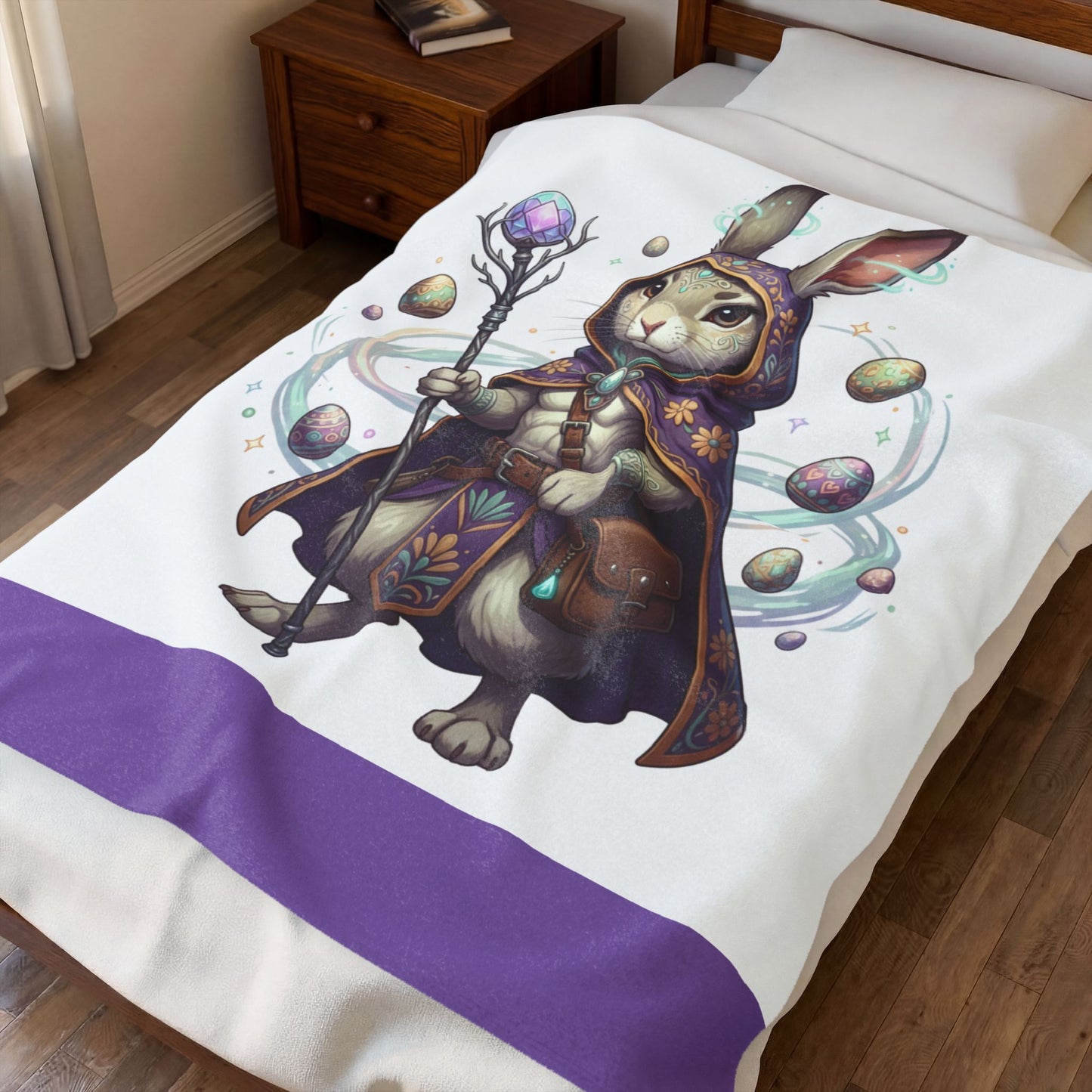Magical Bunny Wizard Plush Blanket — Velveteen Easter Rabbit Throw
