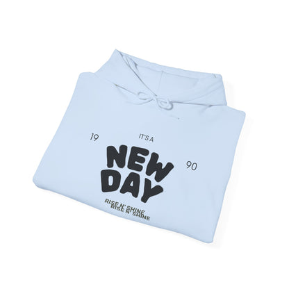 New Day Hoodie — "New Day" Graphic Pullover with Star & Heart Sleeve Accents
