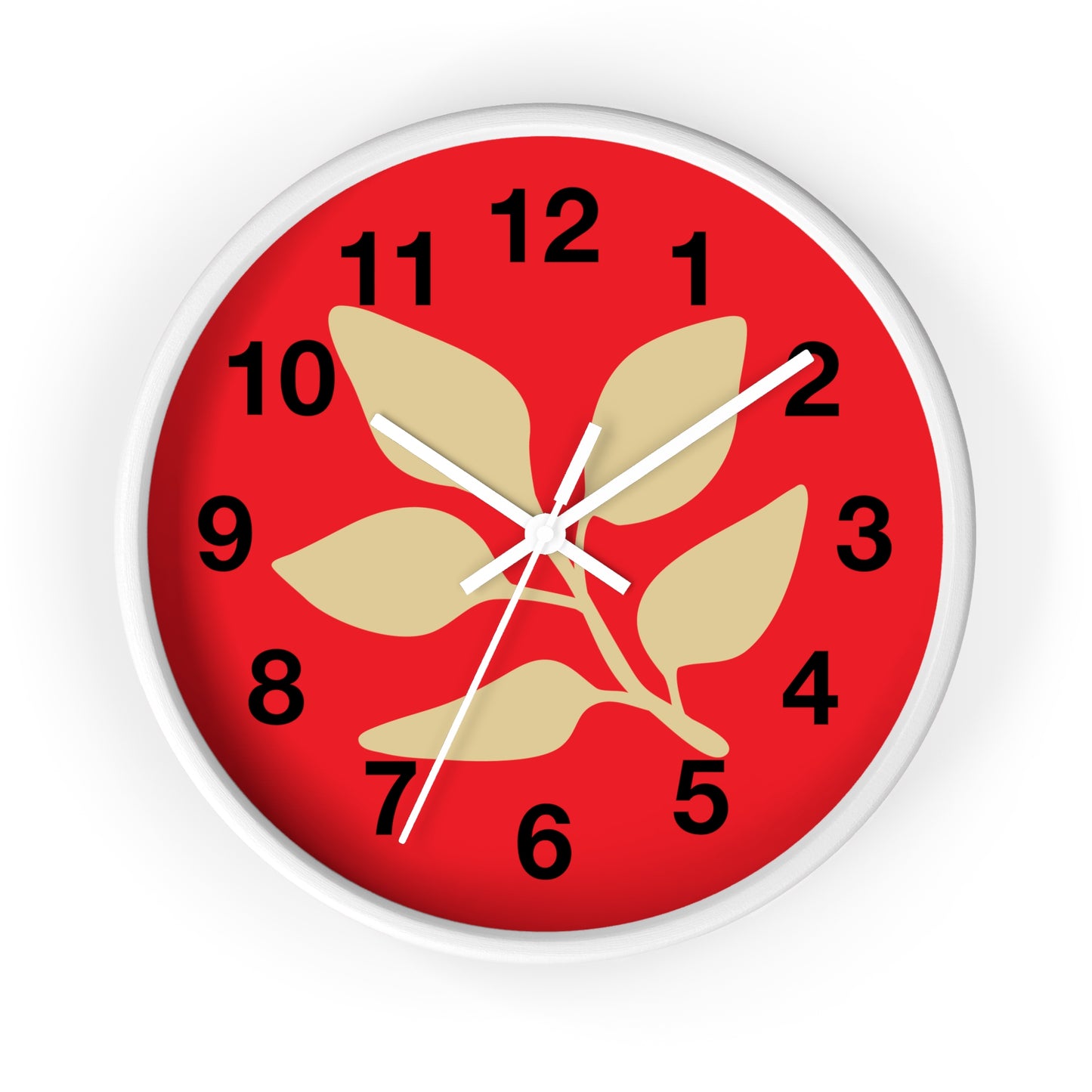 Botanical Red Wall Clock — Minimal Leaf Design Decorative Clock
