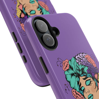 Floral Dreamer Tough Phone Case — Purple Artistic Woman Illustration, Protective iPhone Cover