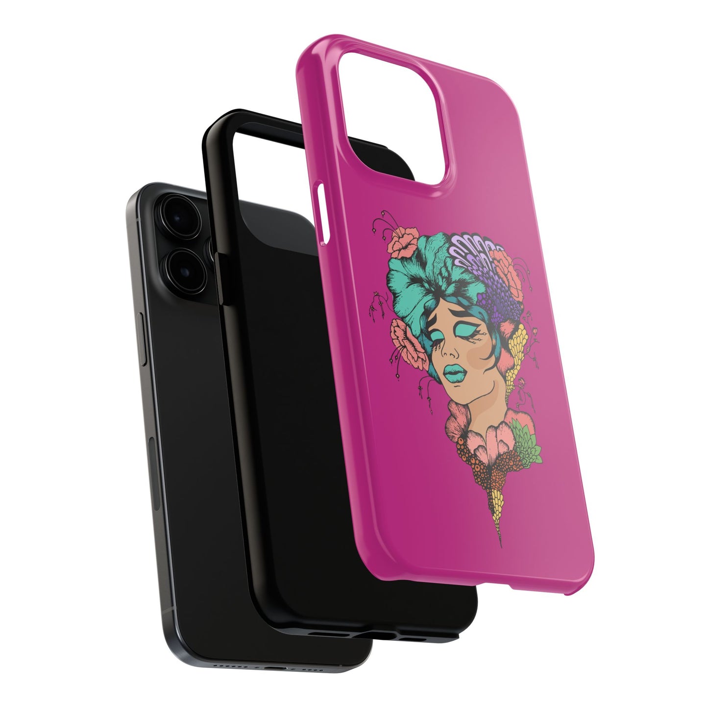 Floral Muse Tough Phone Case — Bold Pink Artistic Portrait Phone Cover