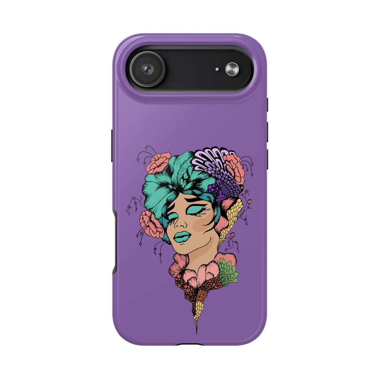 Floral Dreamer Tough Phone Case — Purple Artistic Woman Illustration, Protective iPhone Cover