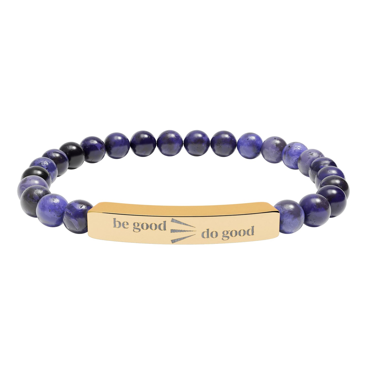 Engraved Natural Stone Stretch Bracelet — Personalized Bar Bead Bracelet