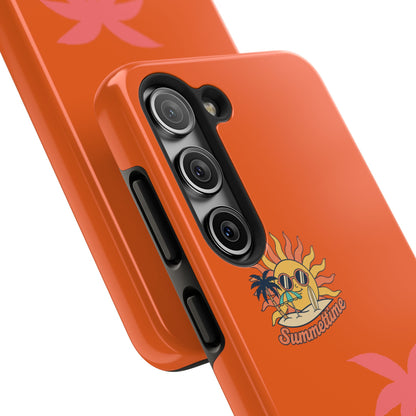 Summertime Palm Tough Phone Case — Retro Sun & Pink Palm Tropical Protective Cover