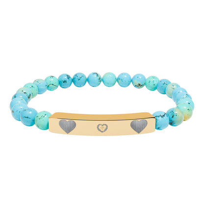 Engravable Natural Stone Stretch Bracelet — Heart Bar Beaded Bracelet
