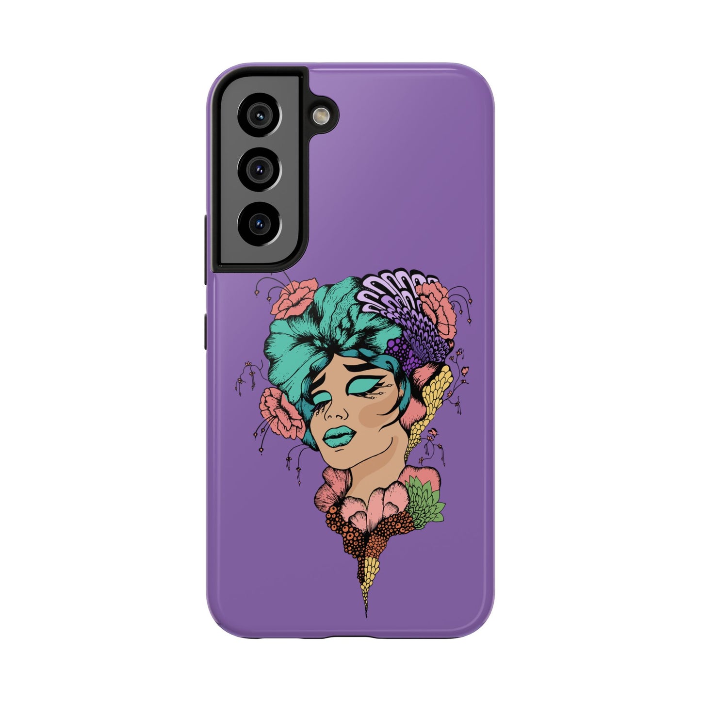 Floral Dreamer Tough Phone Case — Purple Artistic Woman Illustration, Protective iPhone Cover