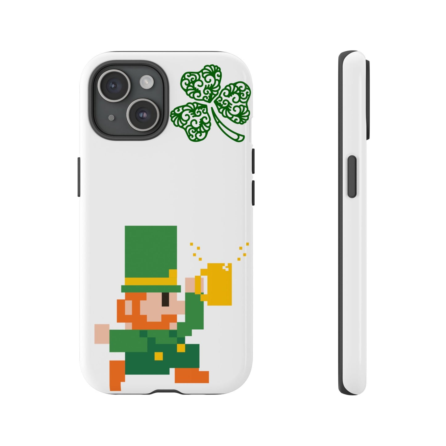 St. Patrick’s Pixel Leprechaun Phone Case — Cute Retro Gaming Clover Design