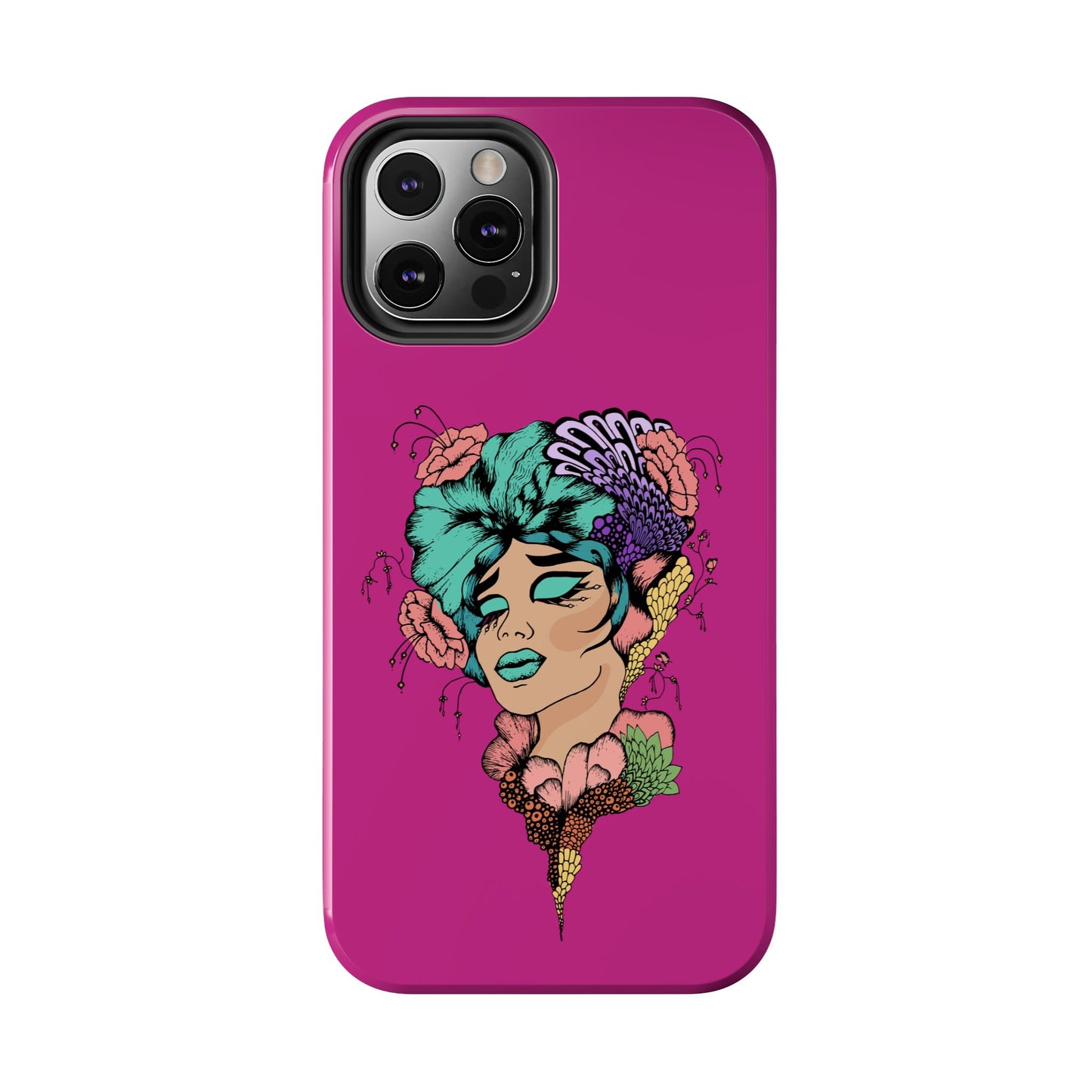 Floral Muse Tough Phone Case — Bold Pink Artistic Portrait Phone Cover
