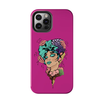 Floral Muse Tough Phone Case — Bold Pink Artistic Portrait Phone Cover