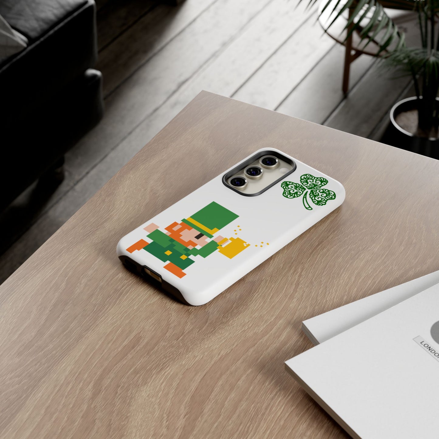 St. Patrick’s Pixel Leprechaun Phone Case — Cute Retro Gaming Clover Design