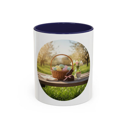 Easter Basket Coffee Mug — Spring Pastel Egg Design (11/15oz Accent Mug)