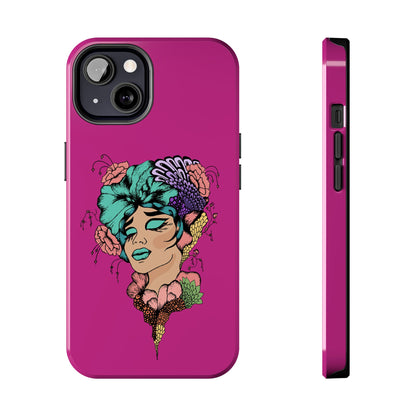 Floral Muse Tough Phone Case — Bold Pink Artistic Portrait Phone Cover