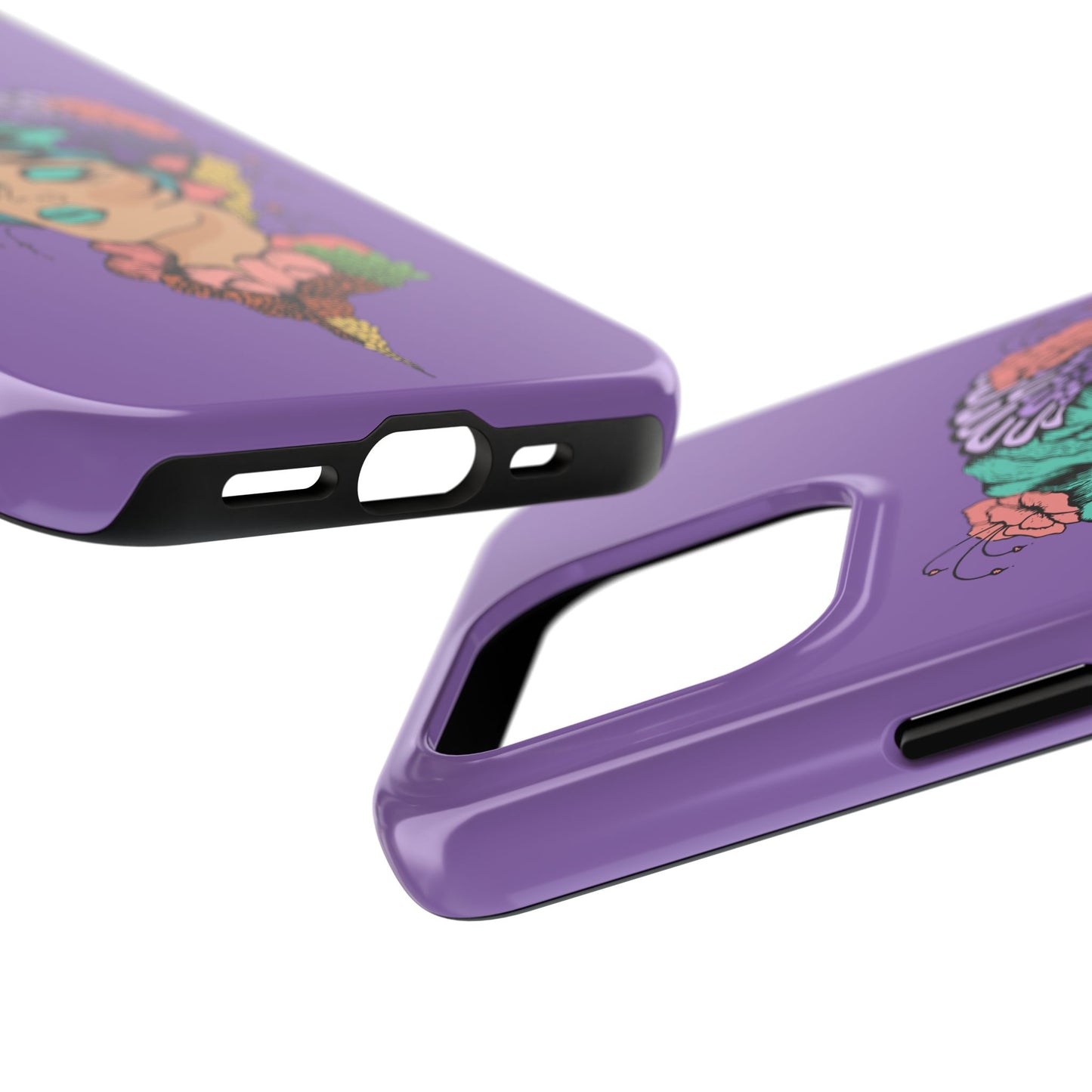Floral Dreamer Tough Phone Case — Purple Artistic Woman Illustration, Protective iPhone Cover