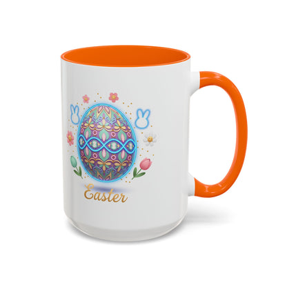Easter Egg Accent Coffee Mug — Colorful Floral Bunny Design (11/15oz)