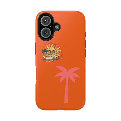 Summertime Palm Tough Phone Case — Retro Sun & Pink Palm Tropical Protective Cover