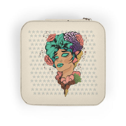 Compact Floral Portrait Jewelry Travel Case — Portable Ring & Earring Organizer