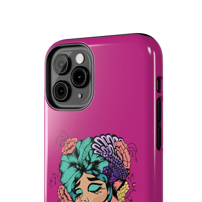 Floral Muse Tough Phone Case — Bold Pink Artistic Portrait Phone Cover