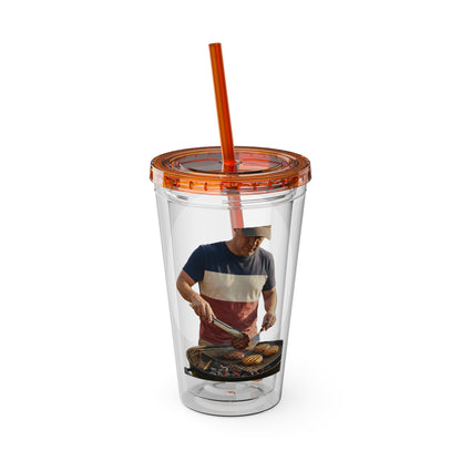 16oz Sunsplash Tumbler with Straw — Beach BBQ Graphic Travel Cup