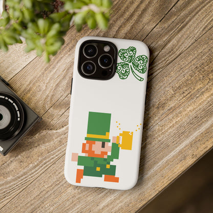 St. Patrick’s Pixel Leprechaun Phone Case — Cute Retro Gaming Clover Design