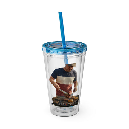 16oz Sunsplash Tumbler with Straw — Beach BBQ Graphic Travel Cup